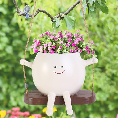 AUNGKWANG Vasi Sospesi per Piante, Vasi da Fiori Sospesi con Faccia a Dondolo, Piccole Fioriere da Appendere in Resina, Divertente Decorazione da Appendere, Vasi per Piante da Appendere per Interni