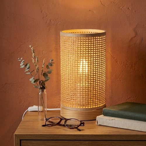 LightLogic Nachttischlampe Boho - Schreibtischlampe aus Bambus - Natural Tishlampe - Tischleuchte für Wohnzimmer & Schlafzimmer - Desk & Table Lamp - Stimmungslicht - Bedside Lamp