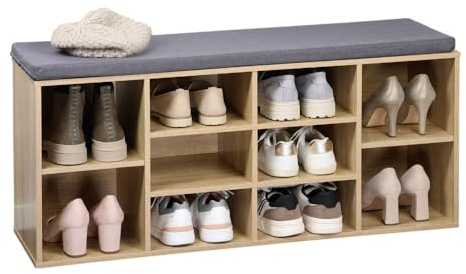 MOON HOME Schuhschrank mit Sitzkissen - Stardust Oak, aus FSC® Holz Faserplatte (MDF) mit Eichenoptik, Ordnung & Aufbewahrung für Schuhe, praktische Sitzgelegenheit, platzsparend, 103.5 x 29.5 x 48 cm