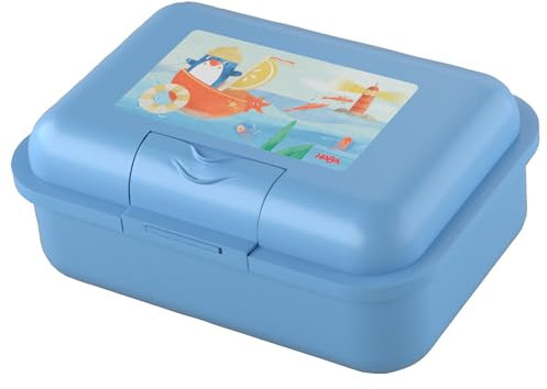 HABA Boîte à lunch Pingouin (Bleu) avec compartiment séparé – Boîte à snacks robuste pour enfants, compatible lave-vaisselle, idéale pour l'école, la crèche et les voyages – 2012442001