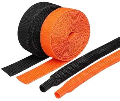 Cord Protector Wire,Cable Management Sleeve, Heat Shrink Braided Cable Sleeve 80~100mm Insulation Flam Retardant Wire Wrap Sheath Protection PET Auto Line Organizer(Orange,INNER DIAMETER 100MM-1 METER