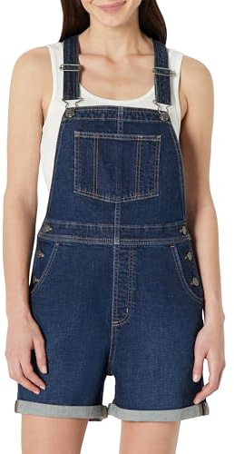 Amazon Essentials Salopette Corta in Denim, Mediamente Elasticizzata, con Spalline Regolabili, Vestibilità Comoda Donna