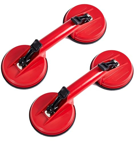 SATARGO Glass Suction Cups, 2 PACK Vacuum Lifter Tool, 4.7 Heavy Duty Suckers 70KG Dual Lifting Pads to Lift Tiles, Granite, Metal and Wood Panels