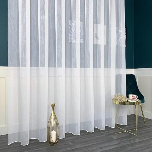 Gardinen Vorhangen Weiß Jacquard 600x180 cm (BxH) Modell Marilleva Kurze Lange Gardine Kräuselband Fensterdekoration Dekostoff Transparent