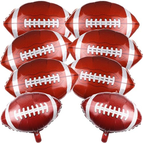 Palloncini di Rugby, 8 pezzi Palloncini Foil Calcio Marrone, XXL Pallone da Rugby per Compleanno, Calcio Elio Palloncinis con nastro per Pallone, per Feste di Rugby Calcio per Bambini Compleanno