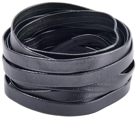 GORGECRAFT 5mx8mmx1mm Strisce di Pelle Ripiegabili Strisce di Pelle Nera A Doppia Piega Cordoncino Piatto in Pelle di Agnello Bordo in PU Filo Intrecciato Artigianato Creazione di Gioielli Utensili