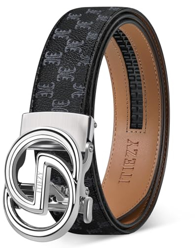 ITIEZY Gürtel Herren mit Vintage-Print, Ledergürtel Ratsche Automatikschließe für Männer Business Anzug, Verstellbarer 35mm Herrengürtel, Größe Angepasst