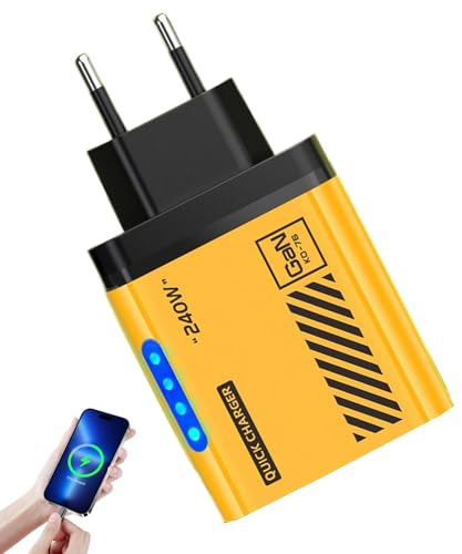 Cargador de pared USB de 240 W con luz | 3PD + adaptador de carga rápida USB | Cubo de enchufe con múltiples conectores para teléfonos móviles, portátiles y tabletas – Bloque de carga inteligente