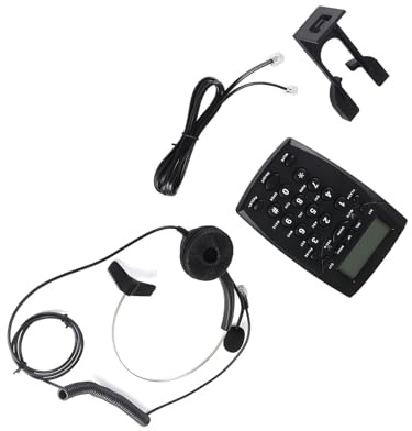 KIMISS Teléfono con Auriculares con Cable con Micrófono con Cancelación de Ruido, Identificador de Llamadas FSK DTMF, Volumen Ajustable y Auriculares para Uso en Centros de Llamadas u Oficinas