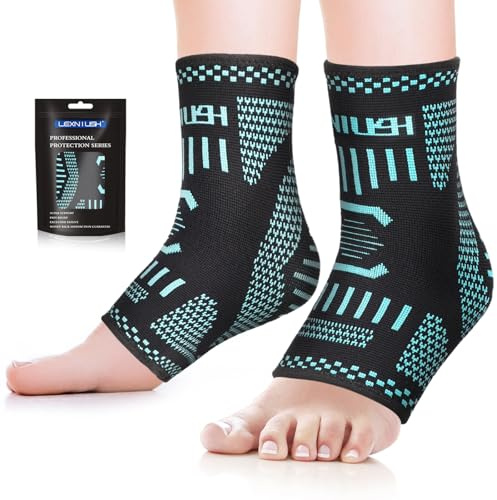 Lexniush Sprunggelenkbandage 2 Stück, Knöchelbandage für Rechts/links, Fußgelenkbandage für Plantarfasziitis, Achillessehne, Arthritis, Orthopädische Fußbandage für Damen Männer Sport, Schwarz Blau M