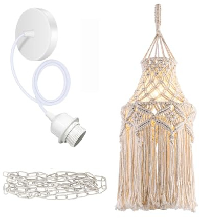 Riohan Boho Geflochten Hängelampe Stoffkunst Pendelleuchte, Handgefertigte Boho Kronleuchter Hängelampe für Wohnzimmer, Schlafzimmer, Esszimmer 75 * 30cm