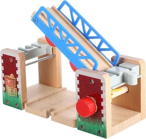 Holz Eisenbahn Zugbrücke, 19,5 cm Hebebrücke Erweiterung für Standardspur, beige mit Stopp-Funktion, Spielzeug Brücke für Holzeisenbahn