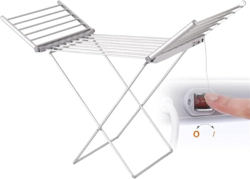 EHVYBDX Large Heated Drying Rack Collapsible Clothes Dryer with Wings Indoor Outdoor Airer Movable Clothes Horse Wet Laundry Racks