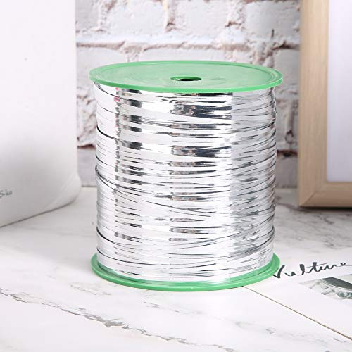 RASTKY Bridas Duraderas de 400 Yardas para Bolsas de Dulces, Decoraciones para Hornear, Caja de Regalo con Flores, Alambre de Hierro de Plástico Dorado y Plateado para Fiestas (SILVER)
