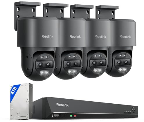Reolink 8MP PTZ PoE Überwachungskamera Außen mit Dual-Objektiv, 6X Hybridzoom, 355°/90° Schwenkbar, Farbnachtsicht, Personen-/Fahrzeug-/Tiererkennung, 4X TrackMix PoE Grau mit NVR RLN16-410
