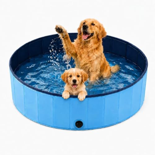 Hundepool 120x30 cm, Hundebadewanne mit Ablaufloch, Planschbecken Faltbarer Pool, 3-Layer Reinforcement rutschfest, Katzenpool, 3 Größen Verfügbar Für Kleine, Mittlere Und Große Hunde Geeignet.