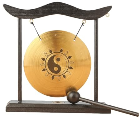 Quzenn Mini Escritorio Gong Mesa CarillóN de Viento Instrumento de PercusióN Platillos Gongs con Mazo para DecoracióN del Hogar Regalo de InauguracióN-D
