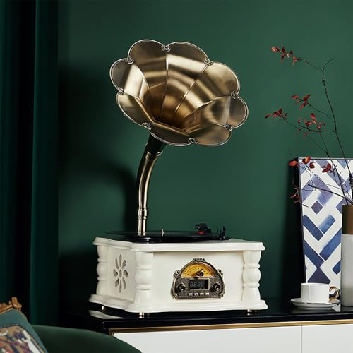 Giradischi in vinile a 3 velocità, giradischi fonografo retrò con suono a 360°, custodia in legno intagliato a mano per intrattenimento domestico e decorazione