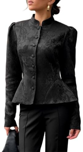 GFZMF Dam blazer stående krage asymmetrisk design vintage höst kontor elegant, mellanlängd, långärmad, normal passform, enkelbröst, 6 färger