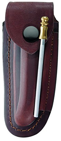 Herbertz Braunes Leder Etui - für Laguiole Messer mit 12 cm Heftlänge - längs und quer tragbar - inkl. Wetzstahl 10 cm