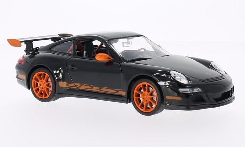 Porsche 911 GT3 RS (997), schwarz/orange, Modellauto, Fertigmodell, Welly 1:24