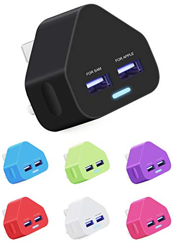 AMG- Dual 2AMP/2000mAh Rapid Double Speed Universal USB Charger With Smart IC UK Plug For iPhone/iPad/iPod/Samsung/HTC/HUAWEI/XIAOMI/Windows Phone/Tablet & USB Socket Devices Black