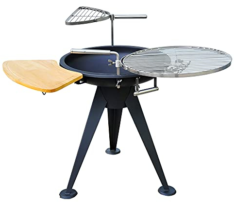 Outsunny 55cm Charcoal Barbecue Grill, Outdoor Fire Pit, Charcoal BBQ with Double Adjustable Grill Grates & Cutting Board for Garden Party Cooking - Black