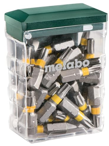 metabo Bit-Box T20, SP - 626712000 – Für präzise Schraubarbeiten, 25-teilig | S2 Bits aus Chrom-Vanadium-Stahl, Torx T20, farbcodiert, praktische Aufbewahrungsbox im metabo Design, mit Euroloch-Aufhänger