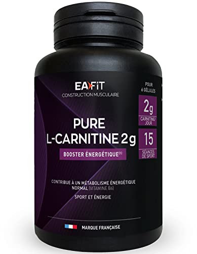 EAFIT Pure L-Carnitine - Booster energetique, Améliore la performance dans le sport comme la musculation - L-Carnitine 2000 mg, 90 Gélules - S'utilise en pre workout - vitamine b6