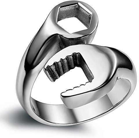flongo Acero Inoxidable Banda Anillo Plata Mecánico Llave Inglesa Llave único motorista para hombre