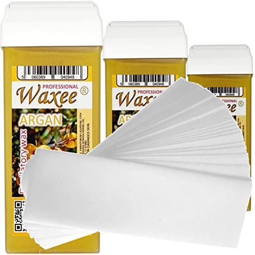 3 x 100ml roll on roller wax cartridge Argan+ 50 waxing strips-