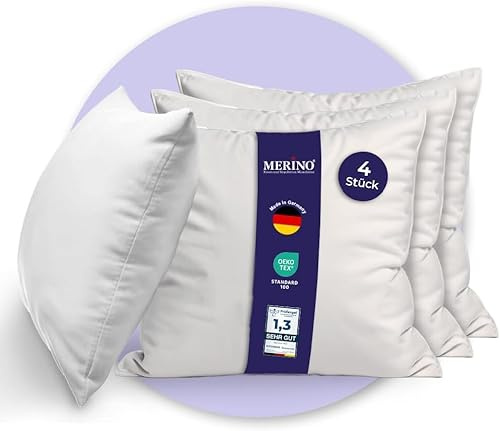 Merino® Sofakissen 60x60cm - 4er Set - Hypoallergenes, Flauschiges Kopfkissen - Kissenfüllung für Bett und Sofa, mit praktischem Reißverschluss - Weiche Innenkissen perfekt als Kissen und Dekokissen