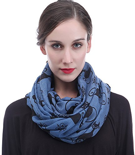 Lina & Lily Bufanda Infinita Snood con Estampado de Gatos (Azul)