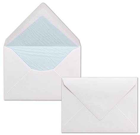 50x Briefumschläge Weiß DIN C6 gefüttert mit Seidenpapier in Hellblau 100 g/m² 11,4 x 16,2 cm mit Nassklebung ohne Fenster