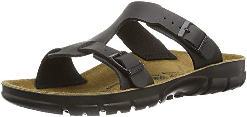 Birkenstock sandaler damer sommar – Sofia – anatomiskt formad fotbädd av latexkork – platta sandaler med fashionabla T-lås och justerbara remmar – sommarskor, svart, 41 EU