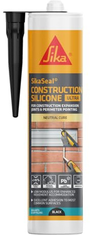 Sika SikaSeal Construction Silicone Ultra (Previously Everflex 450) - Low Modulus Neutral Cure Expansion Joint and Perimeter Pointing Sealant - Black - 300ml