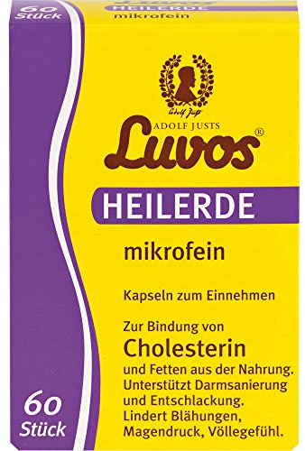 Luvos Heilerde mikrofein Kapseln - Naturheilmittel zur Bindung von Cholesterin und Fetten - Lindert Blähungen, Magendruck, Völlegefühl - Unterstützt die Darmsanierung - 60 Kapseln