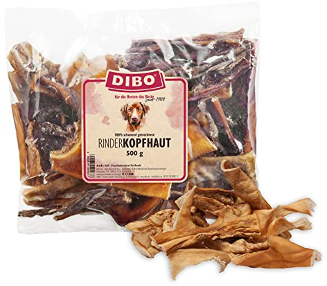 DIBO Rinderkopfhaut, 500g-Beutel, Naturkau-Snack oder Leckerli für Zwischendurch, Hundefutter, Qualitätskauartikel ohne Chemie