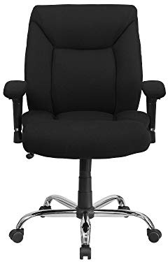 Flash Furniture Hercules Big & Tall Chefsessel, 180 kg Traglast, drehbarer, ergonomischer Bürostuhl mit tiefem, getufteten Sitz und verstellbaren Armlehnen, Metall, schwarzer Stoff, 1 Stück
