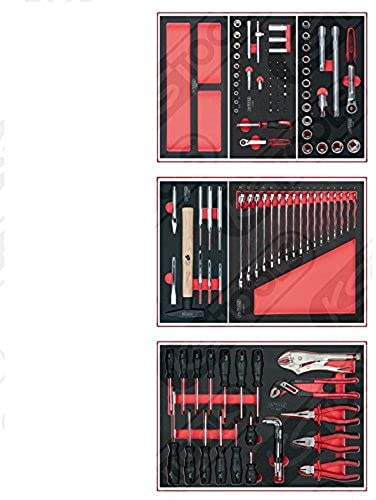 KS Tools Werkzeug Einlagen Sortiment für 3 Schubladen mit 112 Premium-Werkzeugen - Rot - Heimbüro - Klein