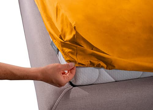 Claire Maison Spannbettlaken aus 100% Baumwolle, für Doppelbett, Farbe: Ocker
