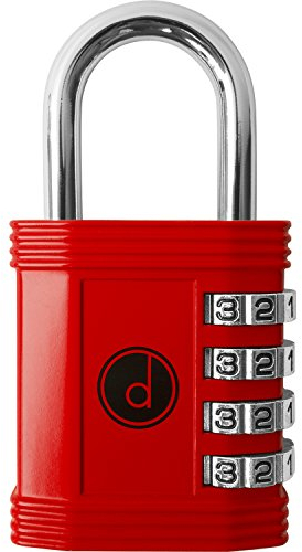 Padlock 4 Digit Combination Lock - for Gym School Locker, Outdoor Gate, Shed, Fence, and Storage - Weatherproof Metal - Keyless, Easy to Set, Resettable - Red