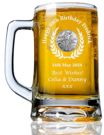 The Great Gifts Company Men's Golfer 60th Birthday Pint Glass Tankard | Engraved, Personalised, Pewter Golfer Feature, Gift Box Included, Gifts For A Man, Sixtieth Birthday Gift Idea