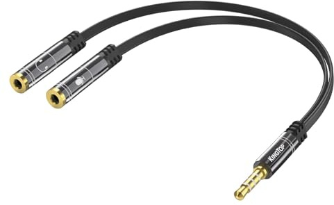 KINGTOP Headset Splitter, 3.5mm Headphone Mic Splitter Cable for Headset with Separate Audio Microphone Jacks