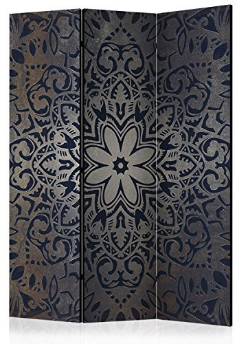 murando Raumteiler Mandala Ornament Oriental Foto Paravent 135x172 cm beidseitig auf Vlies-Leinwand Bedruckt Trennwand Spanische Wand Sichtschutz Raumtrenner schwarz grau f-A-0508-z-b