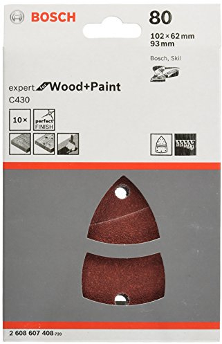 Bosch 10-piece C430 Sanding Sheet Set 'Expert for Wood' (Wood and Veneer, 102 x 62, 93 mm, Grit 80, Accessories for Multi Sanders)