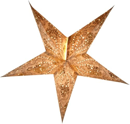 Faltbarer Advents Papierstern, 60 cm, hochwertig, Antaris Nature | Handgefertigter Papierstern mit Silberbronze, stimmungsvolle Deko, TÜV geprüft, einfache Montage.
