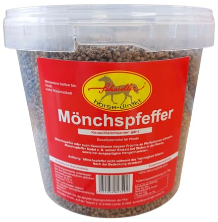 Scheidler horse-direkt Mönchspfeffer ganz 1,1 kg – Einzelfuttermittel für Pferde – Keuschlammsamen (Vitex Agnus-castus) – naturbelassen im Eimer