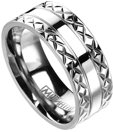 Paula & Fritz® Ring Herren Silber Pyramiden-Design Titan-IUM Grade 2 Größe 59 (18,8) - 70 (22,3) 8-mm breit Partnerring Verlobungsring Band-Ring Damen
