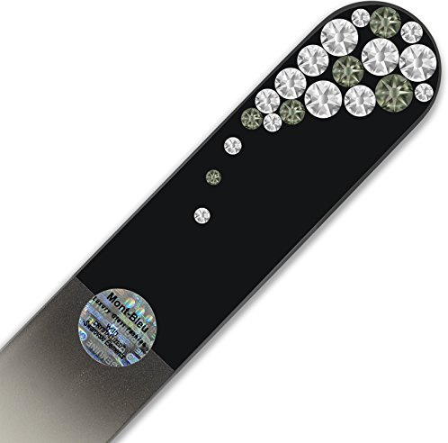 Mont Bleu Groß-Glasnagelfeile von Hand dekoriert mit Swarovski Elements, geliefert in einer Hülle aus schwarzem Samt - Echtem gehärteten Glas aus Tschechien